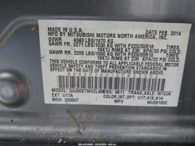 2014 MITSUBISHI OUTLANDER SPORT 4A4AR3AU1EE023352 Photo 8