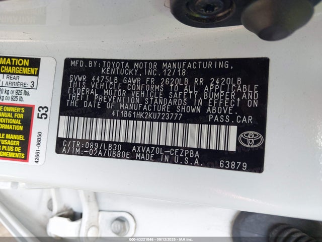 4T1B61HK2KU723777 Toyota a25a-fks