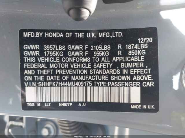2021 HONDA CIVIC SHHFK7H44MU409175 Photo 8