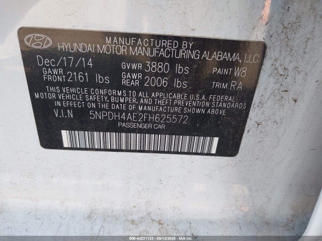 Hyundai dohc mpi nu 2015 5NPDH4AE2FH625572 Image 9