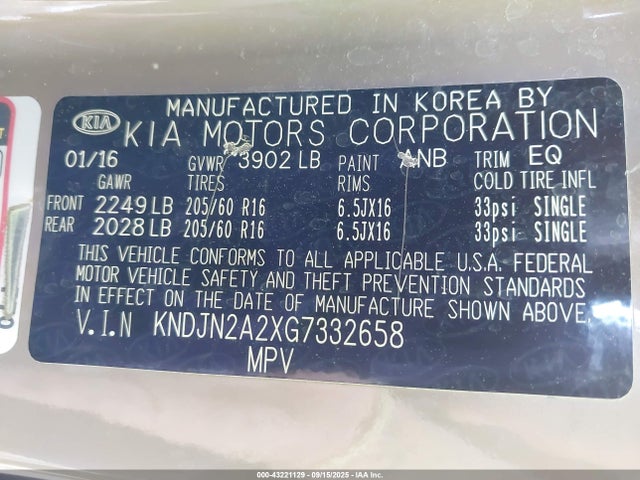 KNDJN2A2XG7332658 KIA gdi gamma
