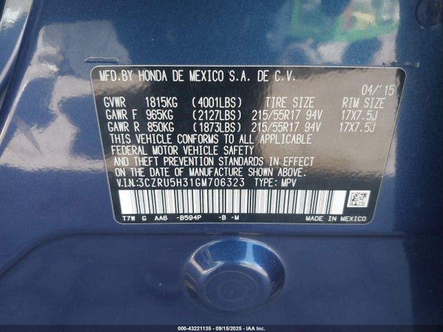 3CZRU5H31GM706323 Honda r18z9