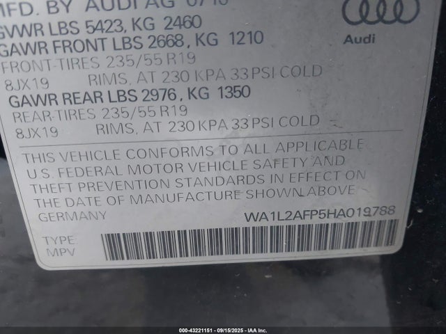 WA1L2AFP5HA019788 Audi 2.0t