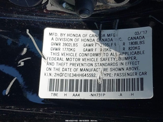 2HGFC1E34HH645592 Honda l15b7
