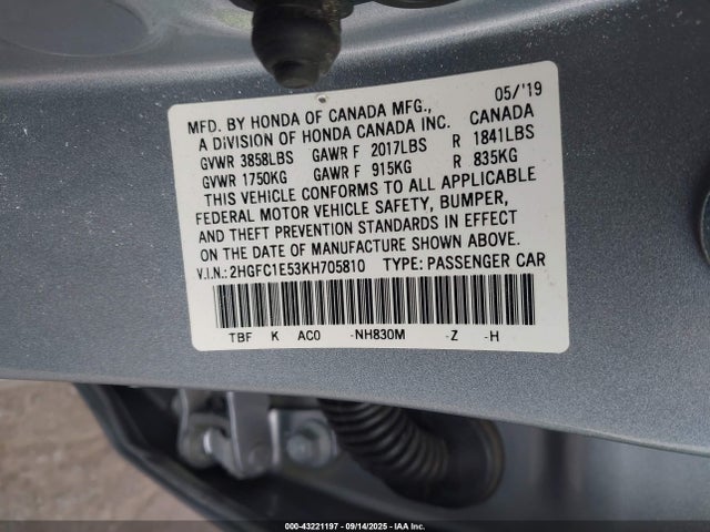 Honda l15b7 2019 2HGFC1E53KH705810 Image 9