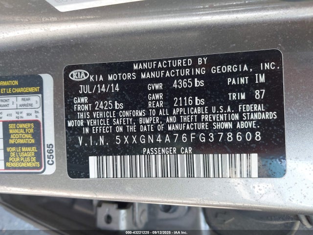 5XXGN4A76FG378608 KIA dohc gdi theta ii