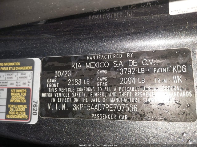 3KPF54AD7RE707556 KIA mpi nu