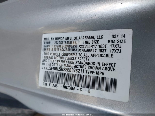 Honda j35z8 2014 5FNRL5H22EB078211 Image 9
