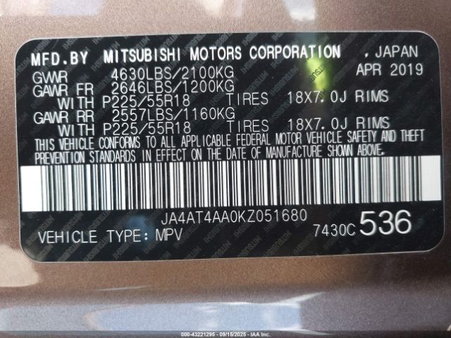 2019 MITSUBISHI ECLIPSE CROSS JA4AT4AA0KZ051680 Photo 8