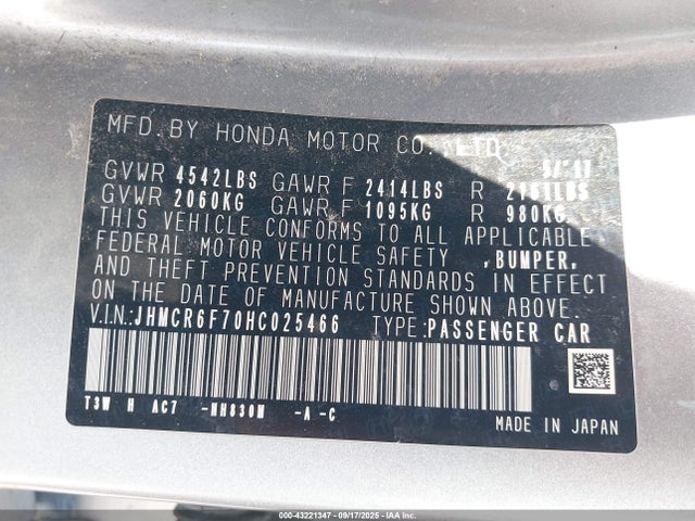 Honda lfa1 2017 JHMCR6F70HC025466 Image 9