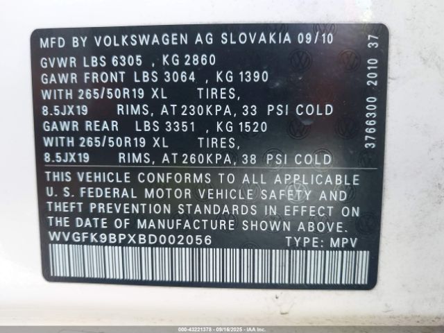 2011 VOLKSWAGEN TOUAREG WVGFK9BPXBD002056 Photo 8