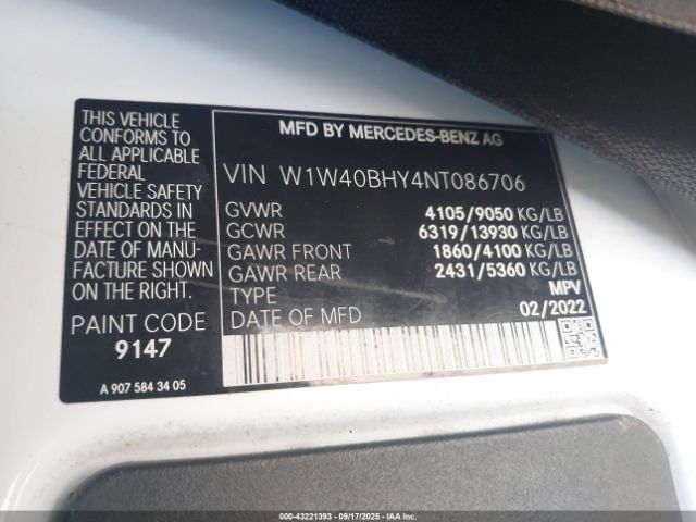 2022 MERCEDES-BENZ SPRINTER 2500 W1W40BHY4NT086706 Photo 8