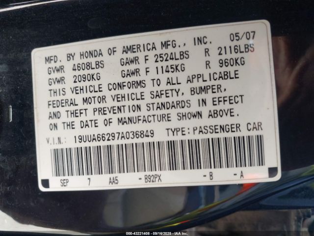 2007 ACURA TL 19UUA66297A036849 Photo 8