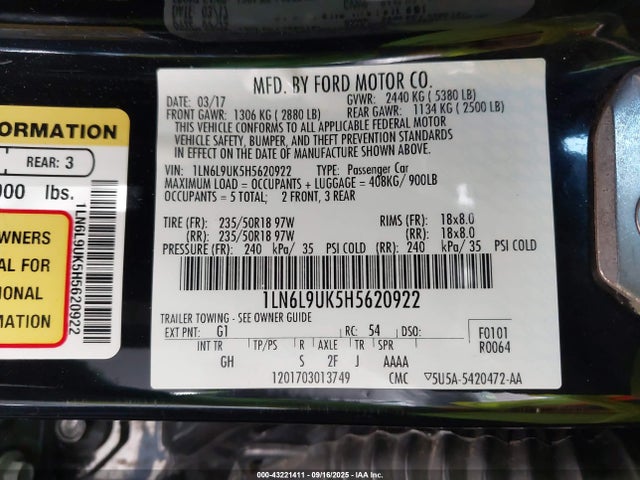 1LN6L9UK5H5620922 Lincoln 3.7l tivct