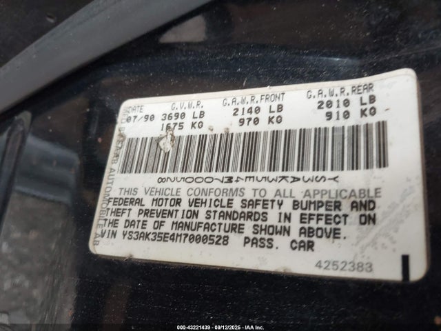 1991 SAAB 900 YS3AK35E4M7000528 Photo 8