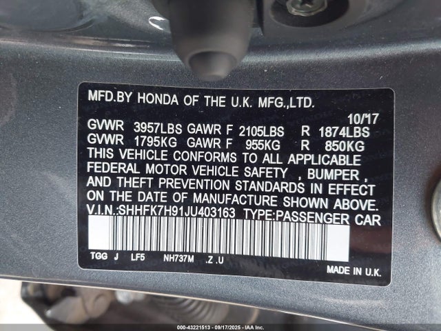 SHHFK7H91JU403163 Honda l15ba