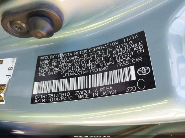 Toyota 2zr-fxe+3jm 2015 JTDKN3DU4F1900640 Image 9