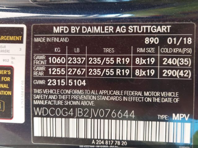 2018 MERCEDES-BENZ GLC 300 WDC0G4JB2JV076644 Photo 8