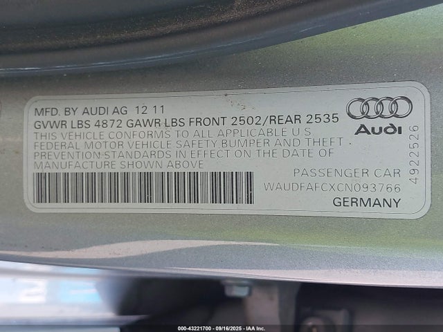 2012 AUDI A6 WAUDFAFCXCN093766 Photo 8