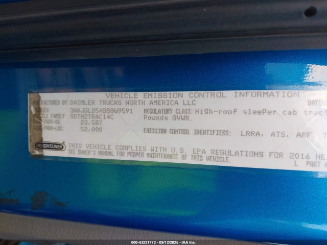 3AKJGLD54GSGU9591 Freightliner detroit diesel dd15 ev