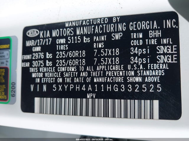 5XYPH4A11HG332525 KIA Sorento