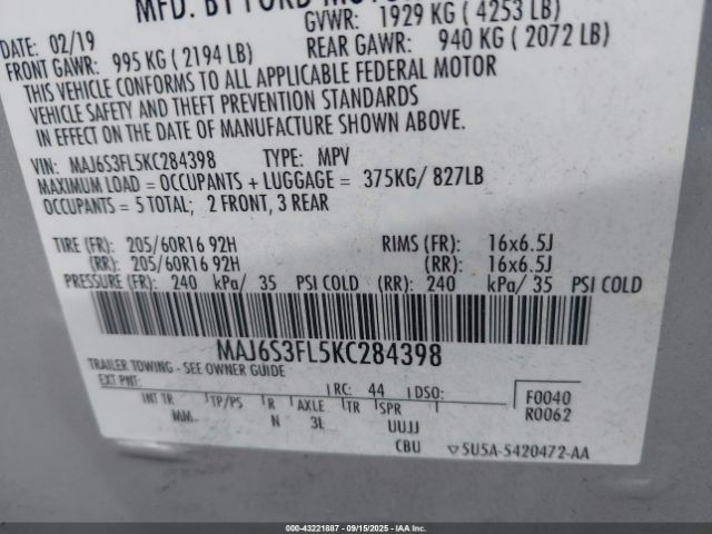 2019 FORD ECOSPORT MAJ6S3FL5KC284398 Photo 8
