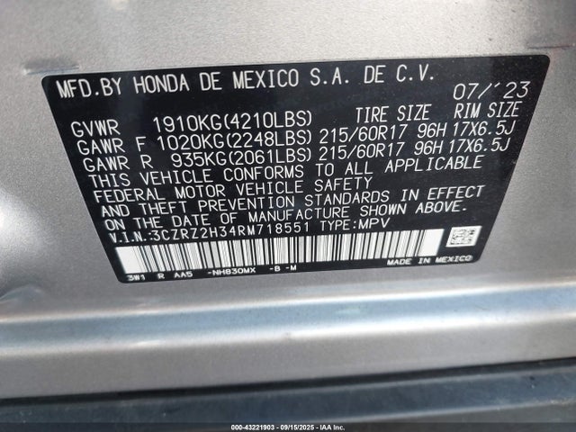 3CZRZ2H34RM718551 Honda k20z5