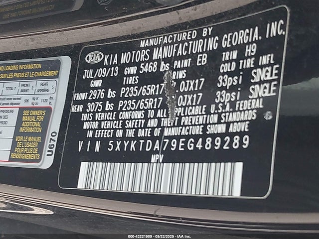 KIA gasoline 3.3 v6 gdi lambda ii 2014 5XYKTDA79EG489289 Image 9