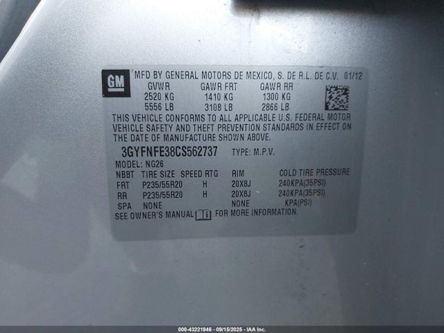2012 CADILLAC SRX 3GYFNFE38CS562737 Photo 8