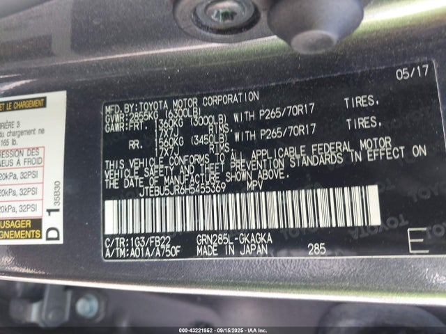 JTEBU5JR6H5455369 Toyota 1gr-fe