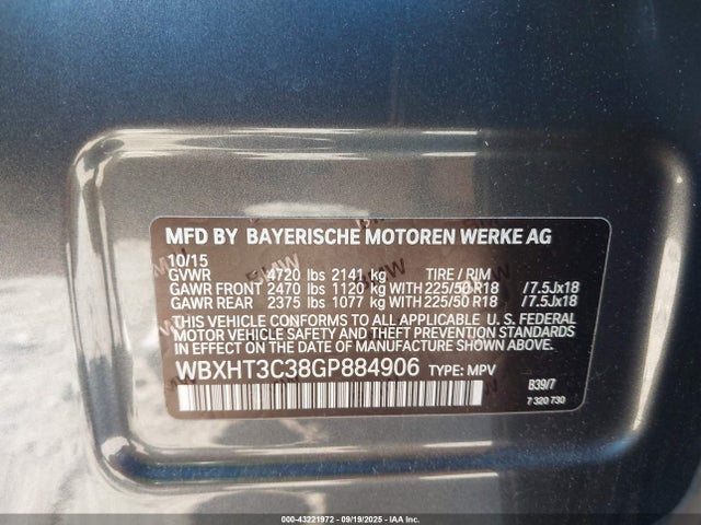 BMW X1 2016 WBXHT3C38GP884906 Image 9