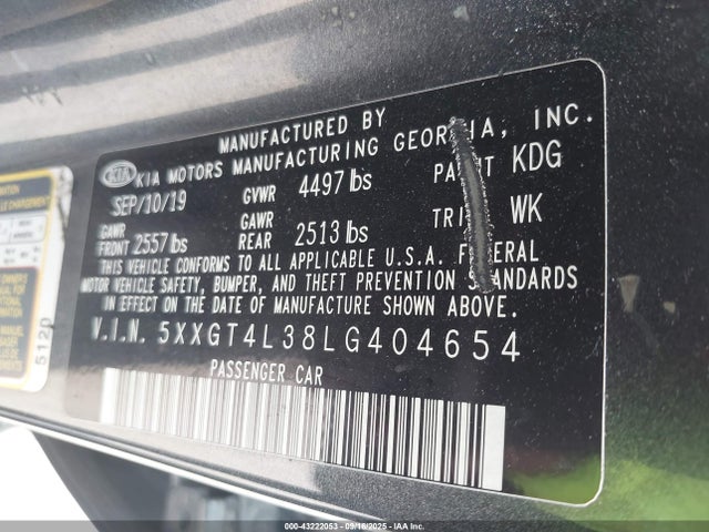5XXGT4L38LG404654 KIA Optima Lx