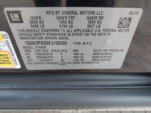 1GKKVPKD8FJ106383 GMC llt
