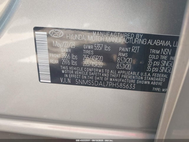 2023 HYUNDAI SANTA FE 5NMS5DAL7PH585633 Photo 8
