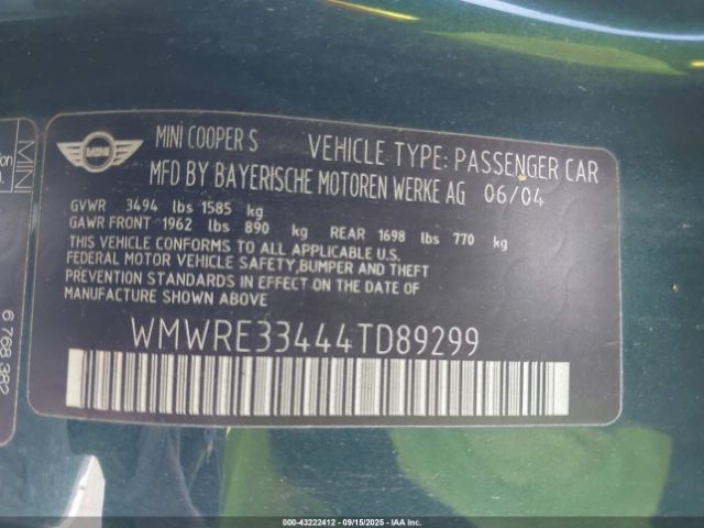2004 MINI COOPER S WMWRE33444TD89299 Photo 8