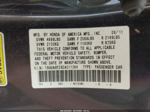 2012 ACURA TL 19UUA8F26CA011364 Photo 8