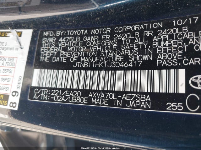 JTNB11HK1J3046417 Toyota a25a-fks