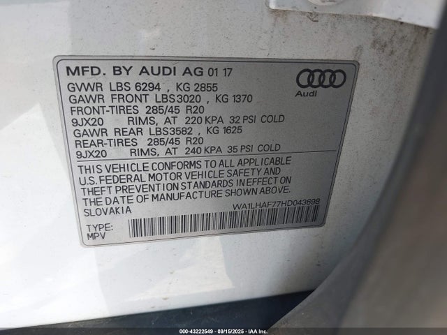 WA1LHAF77HD043698 Audi 2017