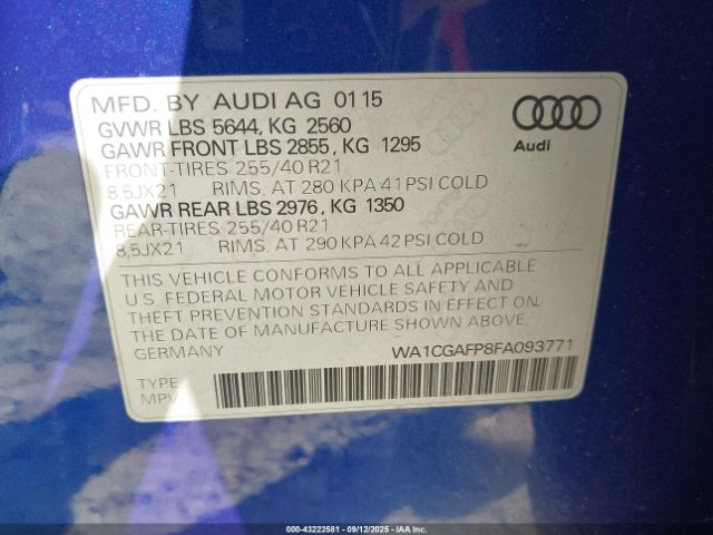 2015 AUDI SQ5 WA1CGAFP8FA093771 Photo 8