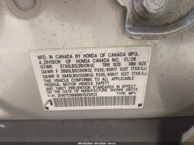 2006 ACURA MDX 2HNYD18986H521403 Photo 8