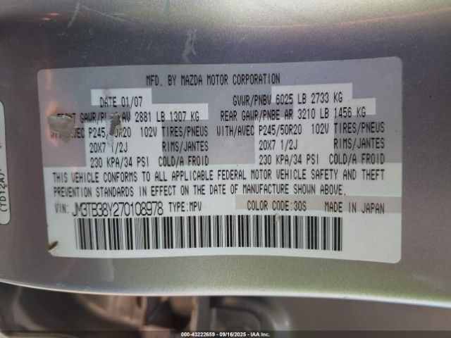 2007 MAZDA CX-9 JM3TB38Y270108978 Photo 8
