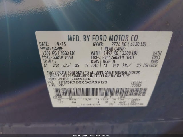 1FM5K7D8XGGA99125 Ford Explorer