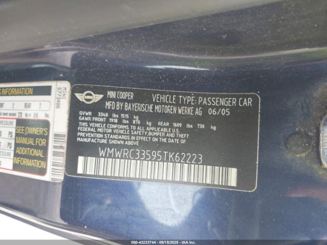 2005 MINI COOPER WMWRC33595TK62223 Photo 8
