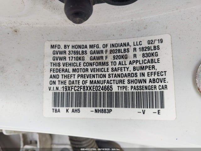 Honda k20c2 2019 19XFC2F8XKE024665 Image 9