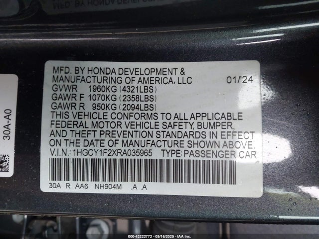 Honda l15be 2024 1HGCY1F2XRA035965 Image 9