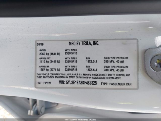 2019 TESLA MODEL 3 5YJ3E1EA8KF482825 Photo 8