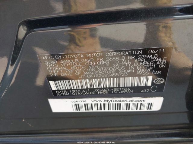 2011 LEXUS ES 350 JTHBK1EG5B2455723 Photo 8