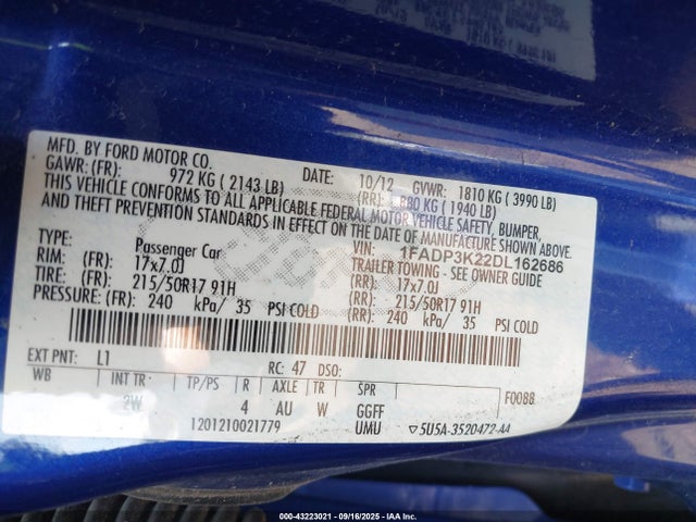 Aukcja sprzedaży 2013 Ford Focus Se, vin: 1FADP3K22DL162686, numer aukcji: 43223021