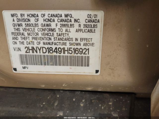 2001 ACURA MDX 2HNYD18491H516921 Photo 8