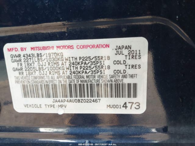 2011 MITSUBISHI OUTLANDER SPORT JA4AP4AU0BZ022467 Photo 8